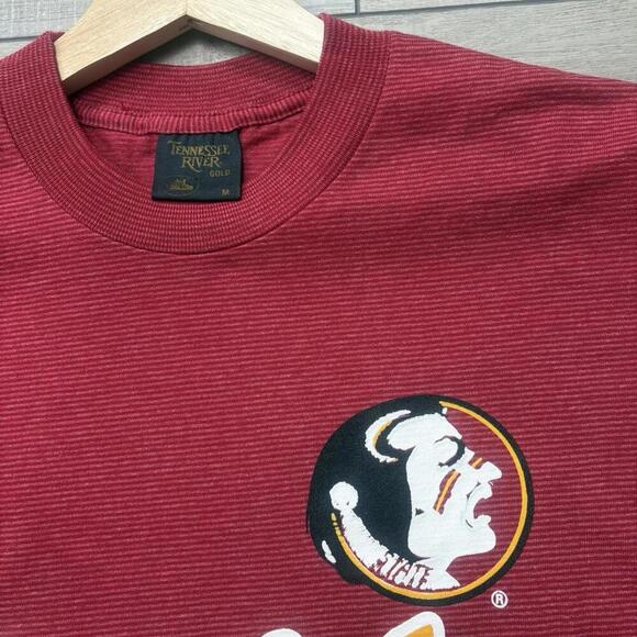 VTG 90s Florida State Seminoles T-Shirt Red Striped Tennessee River USA Made M - Picture 2 of 6